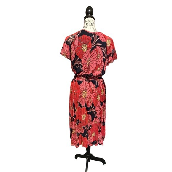 Kate And Lily Floral Midi Dress Size 8 Elastic Waist Short Sleeves Cocktail City - Picture 3 of 7
